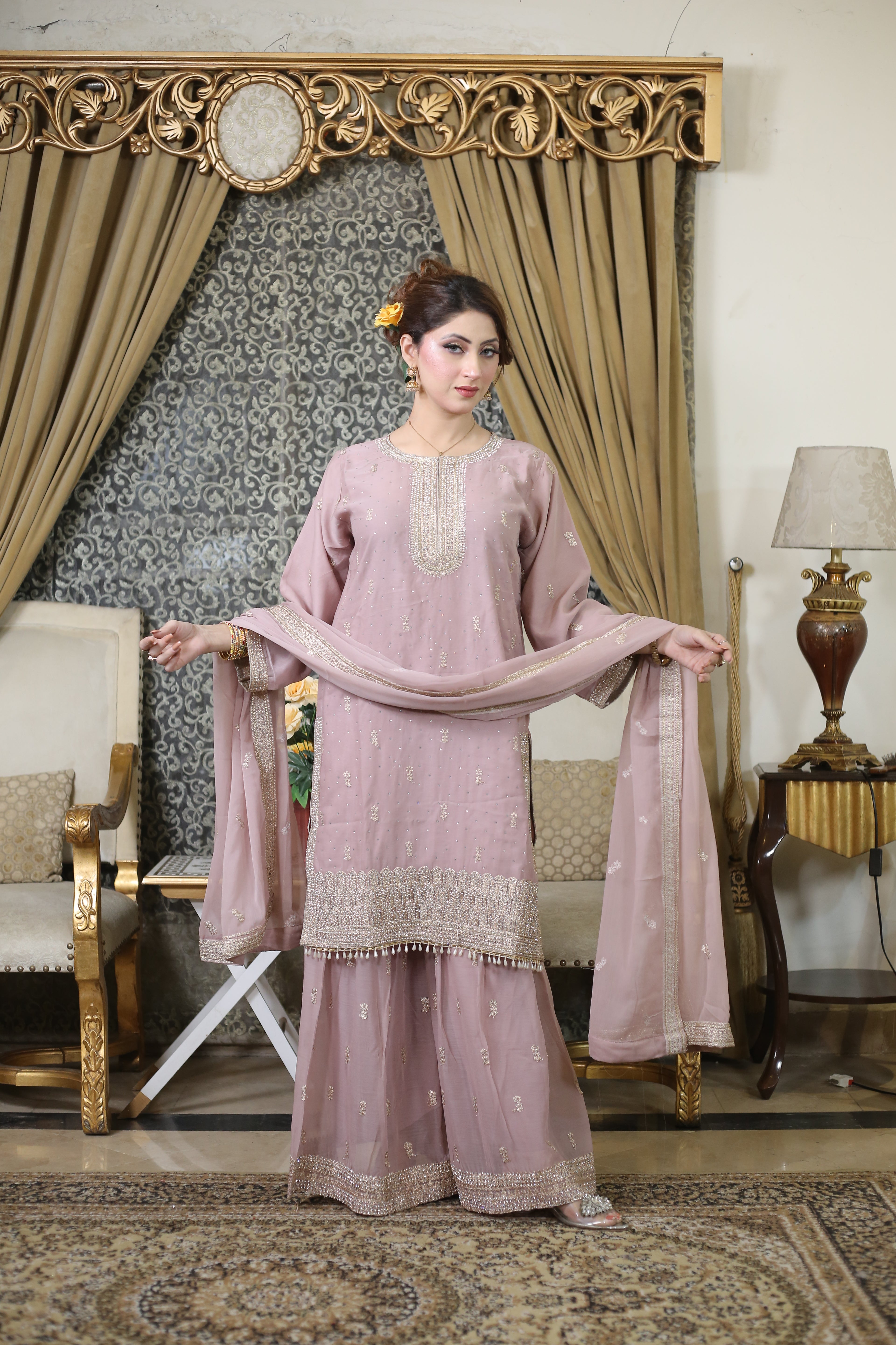 3PC DMC Stone Work Gharara Suit | Heavy Designer Wedding Wear