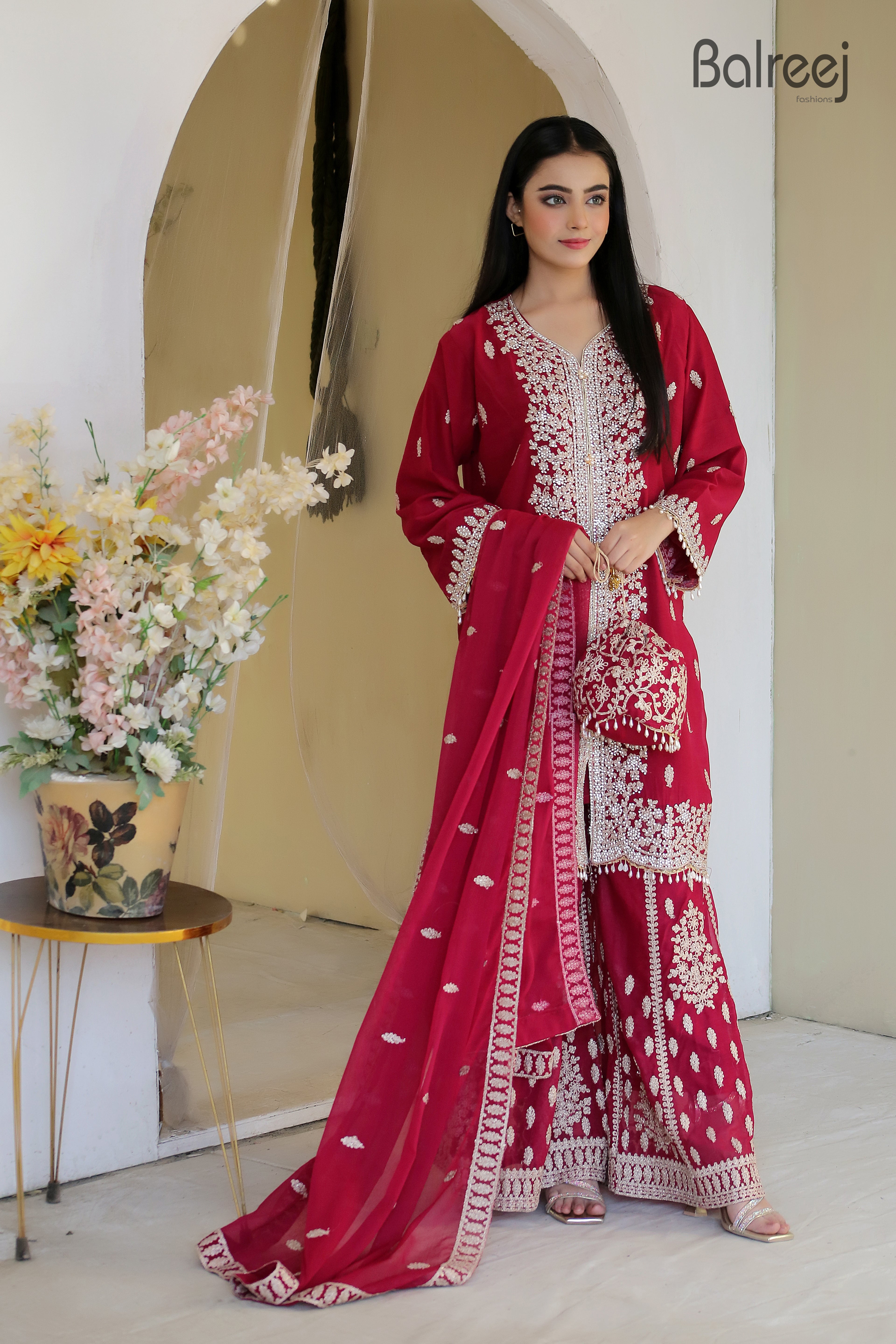4PC Heavy Dori Work & DMC Stone Suit | Luxury Wedding Ensemble