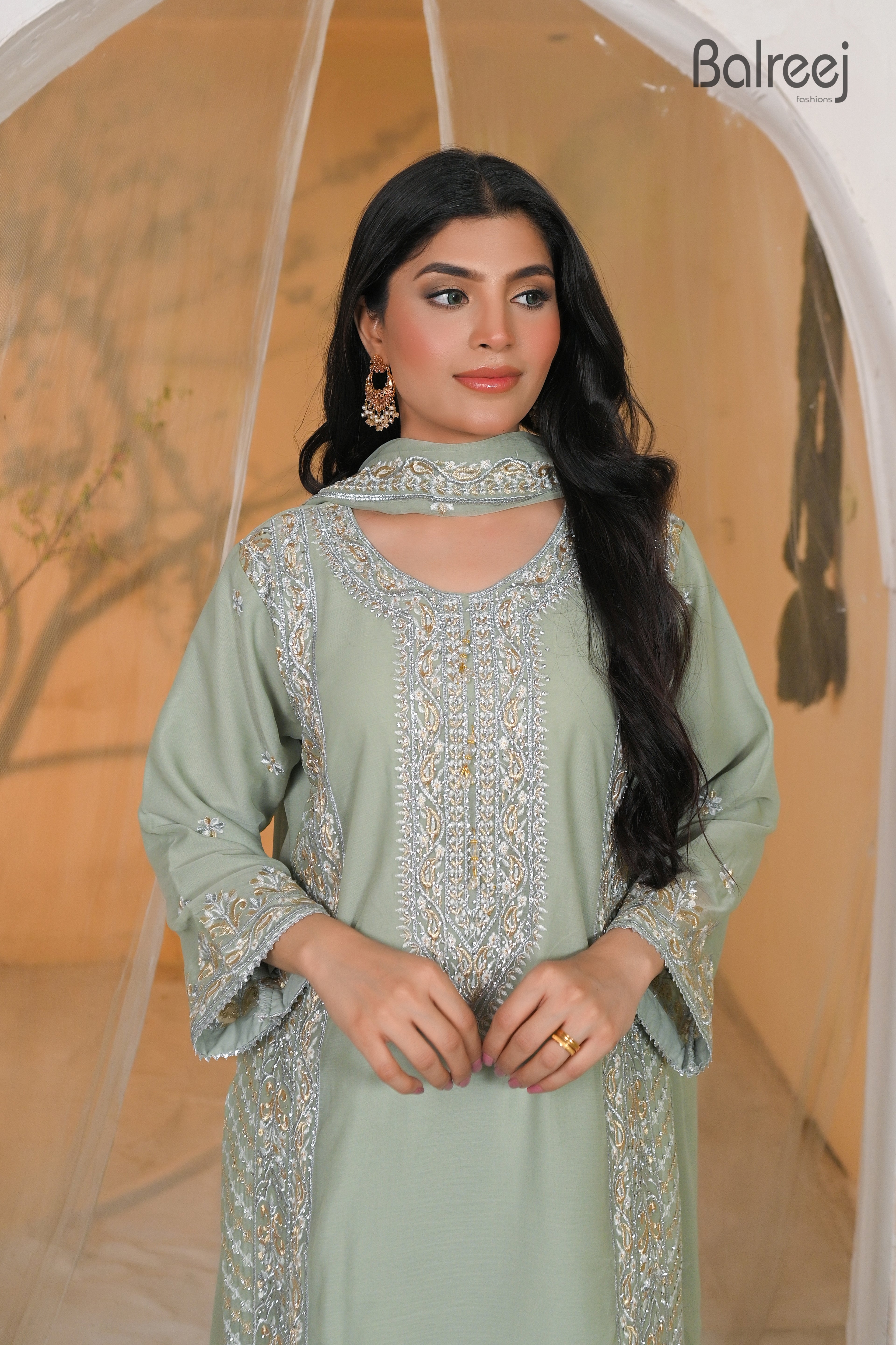Shimmering Silver Stone Work Plazo Suit